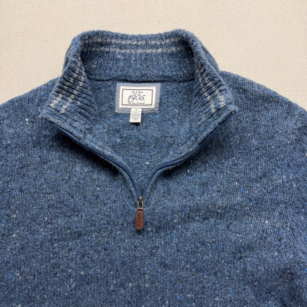 Jos. A. Bank 1905 Mens Blue Merino Wool Alpaca Blend Quarter Zip‎ Sweater Medium - Picture 8 of 16